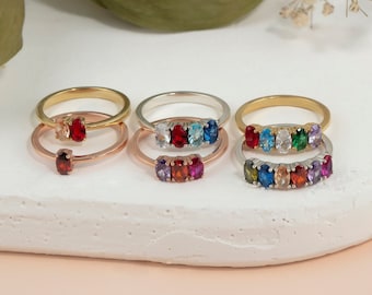 Family Birthstone Rings For Grandma, 10K Gold Oval Birthstone Rings, Personalized Gifts, Custom Made Gifts For Women, Gifts For Mother's Day