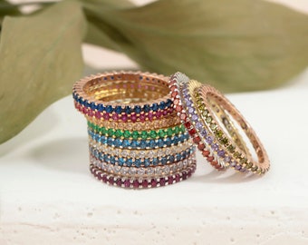 Personalized 10K Gold Eternity Birthstone Ring: Stackable Gemstone Jewelry