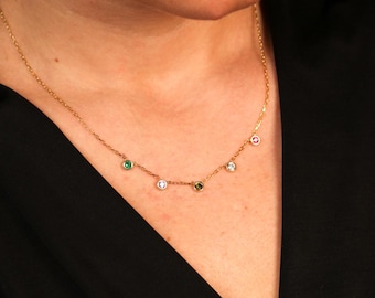 Personalisierte Birthstone Halskette, Sterling Silber, Familie Schmuck