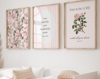 Pink Christian wall art, Vintage scripture wall art, Girls bedroom decor, Aesthetic religious wall decor, Housewarming gift for her
