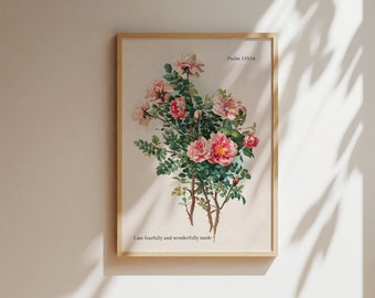 Vintage Floral Bible Verse Print, Christian Wall Art (Digital Download)