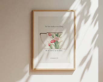 Christian Bible Verse Art Print: Floral Teacup Design (Digital Download)