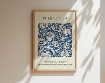 Philippians 4:8 Vintage Floral Christian Poster (Digital Download)