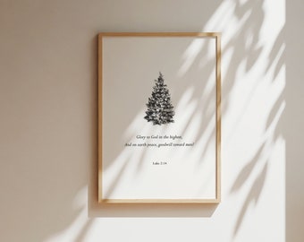 Luke 2:14 Printable, Glory to God in the highest, Christmas Story, Christian Christmas Print, Christmas Bible Verse Print Christmas Wall Art