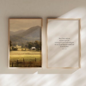 Peace I leave with you John 14:27 set of 2 Vintage farm landscape printables, Christian home decor, scripture wall art, Christian faith gift