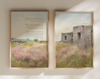 Psalm 23 Vintage Landscape Art Print Set (Digital Download)