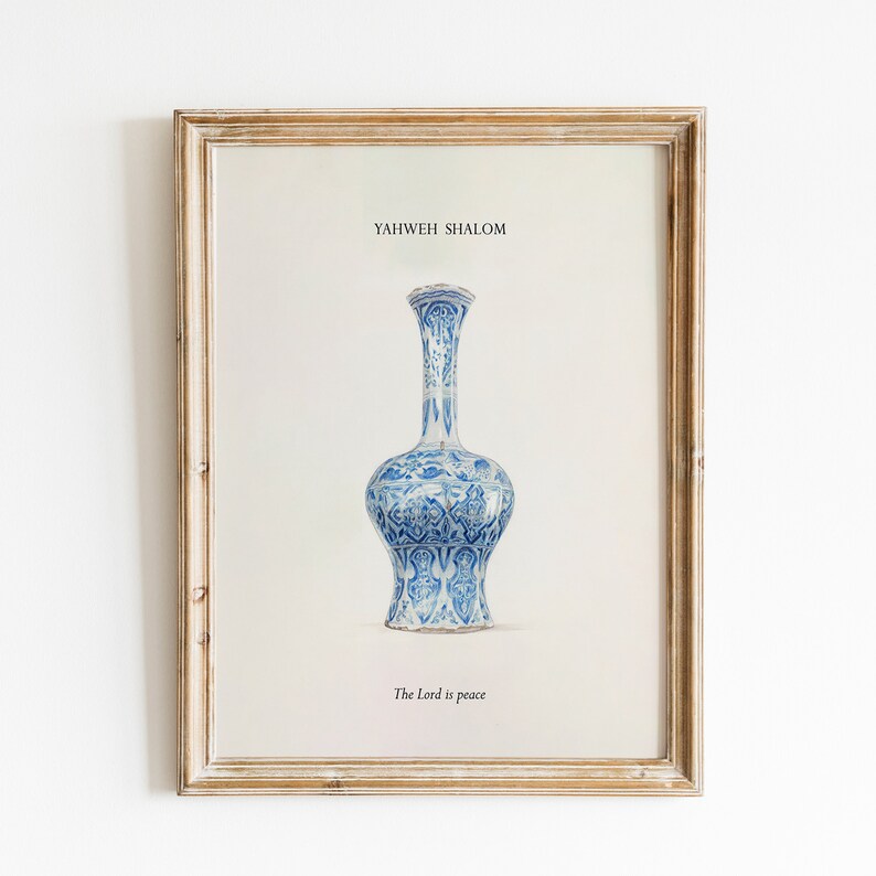 Blue Chinoiserie Hebrew Names of God Set of 9 Digital Prints, Aesthetic