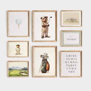 Vintage Teddy Bear Golf Nursery Art Prints (Digital Download)