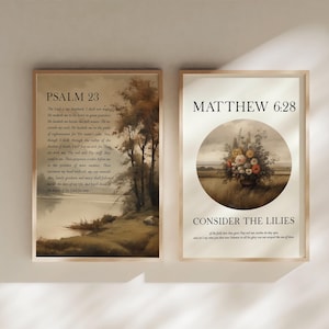 Psalm 23 & Lilies Scripture Print: Vintage Christian Wall Art (Digital Download)