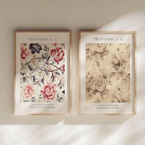 Proverbs 3:5-6 Floral Bible Verse Art Prints - William Morris Style (Digital Download)