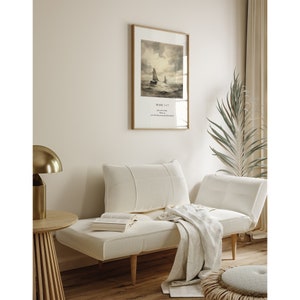 May include: A framed print of a watercolor painting depicting two sailboats on a body of water. The print has a white background and a gold frame. The text "Mark 1:17" and a quote from the Bible are printed below the image.