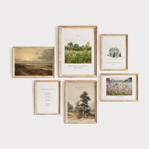 Ensemble d'impressions bibliques vintage paysage chrétien : oeuvre d'art murale verset de la Bible (téléchargement numérique)