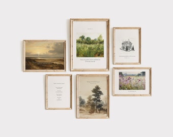 Vintage Christian Landscape Scripture Print Set: Bible Verse Wall Art (Digital Download)