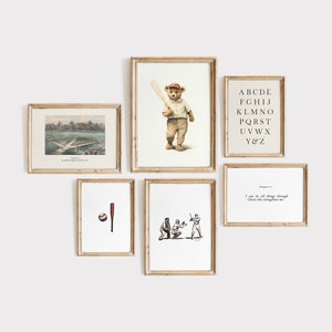 Vintage Baseball Nursery Gallery Wall Art: Teddy Bear, Bible Verse (Digital Download)