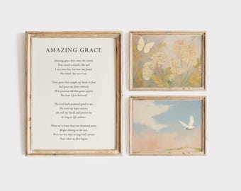 Amazing grace wall art, Pastel Christian Hymn Worship song home decor, aesthetic vintage painting landscape wall art, housewarming gift