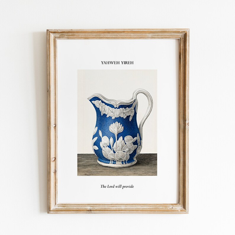 Blue Chinoiserie Hebrew Names of God Set of 9 Digital Prints, Aesthetic