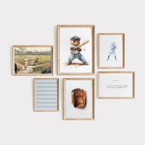 Vintage Baseball Nursery Art: Blue Sports Theme (Digital Download)