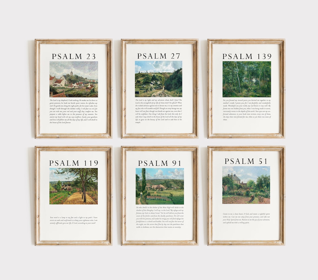 Vintage Landscape Psalm Print Set: Christian Bible Verse Wall Art ...