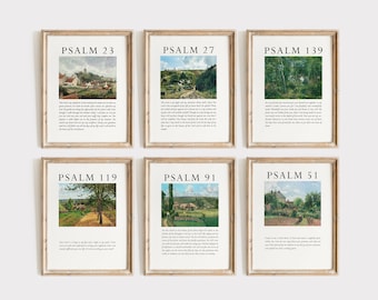 Vintage Landscape Psalm Print Set: Christian Bible Verse Wall Art (Digital Download)