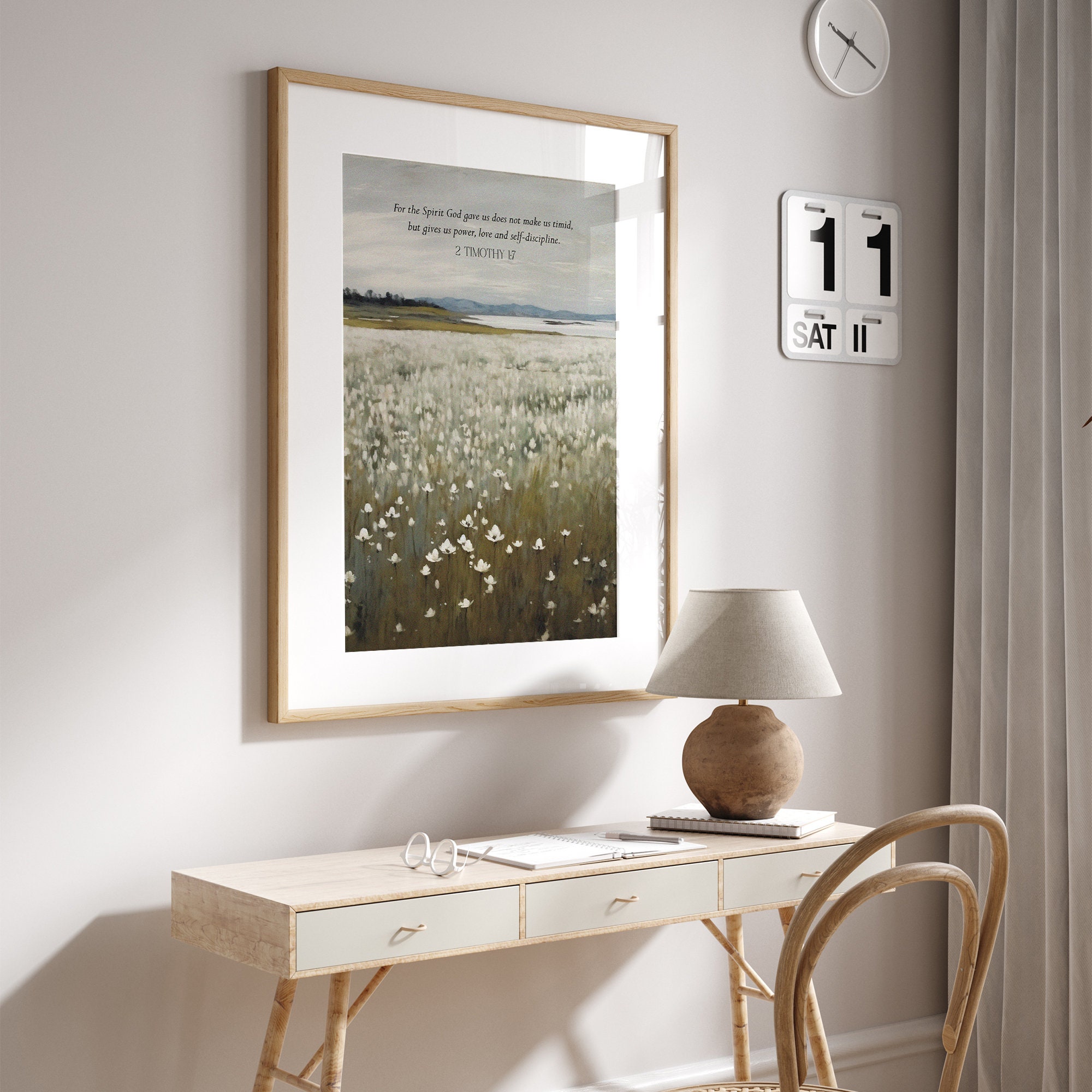 2 Timothy 1:7 Vintage Landscape Printable, Modern Scripture Decor ...