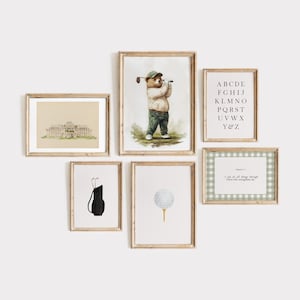 Vintage Golf Teddy Bear Nursery Art: Sports Playroom Decor (Digital Download)