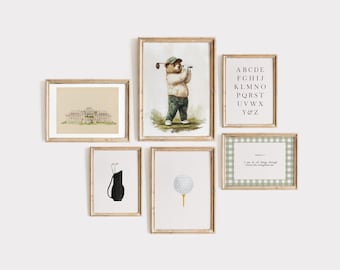 Vintage Golf teddy bear Nursery Bible verse Gallery Wall Art, Sports Playroom wall art, baby boy room decor, golf kids playroom decor