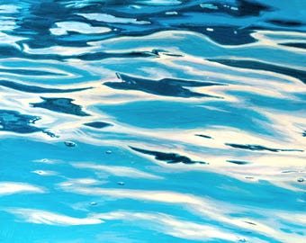Pintura original en gouache: "Reflejos en el estanque". Cuadro pintado a mano de 6x6 pulgadas que representa el reflejo del agua.