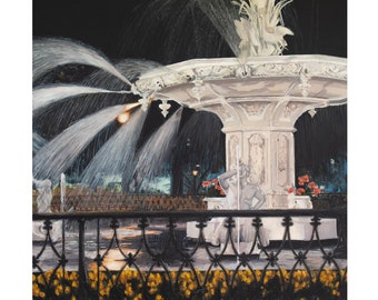 Original Art Print "Glisten"(small size), of Painting of Fountain at Forsyth Park, Savannah Georgia
