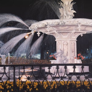 Original Art Print &quot;Glisten&quot;, of Painting of Fountain at Forsyth Park, Savannah Georgia
