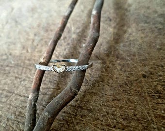 Anel de Prata 925 com Coração Dourado - Lembrança para Animais de Estimação, Homenagem com Pelos ou Cinzas, Anel com Pelos de Animal de Estimação, Anel com Cinzas de Animal de Estimação