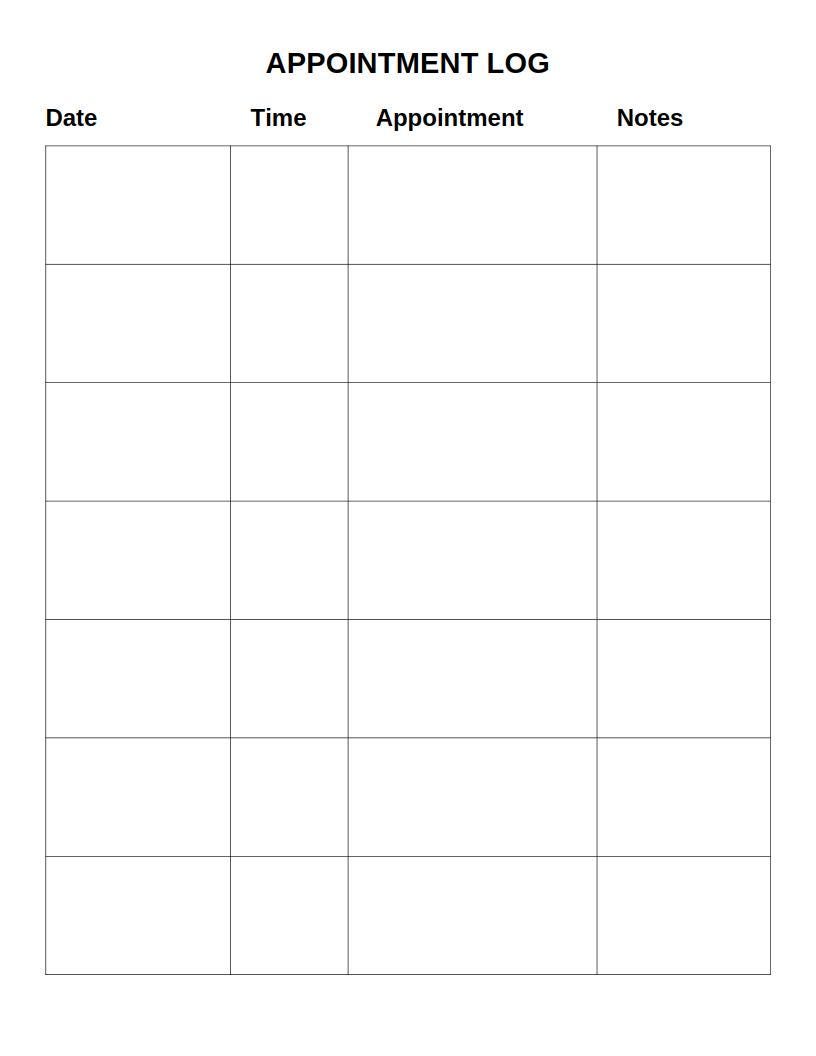 Large Print Appointment Log Printable PDF | Easy Read Appointment ...