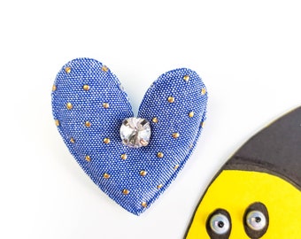 Summer blue denim heart brooch with the stone Crystal color Preciosa