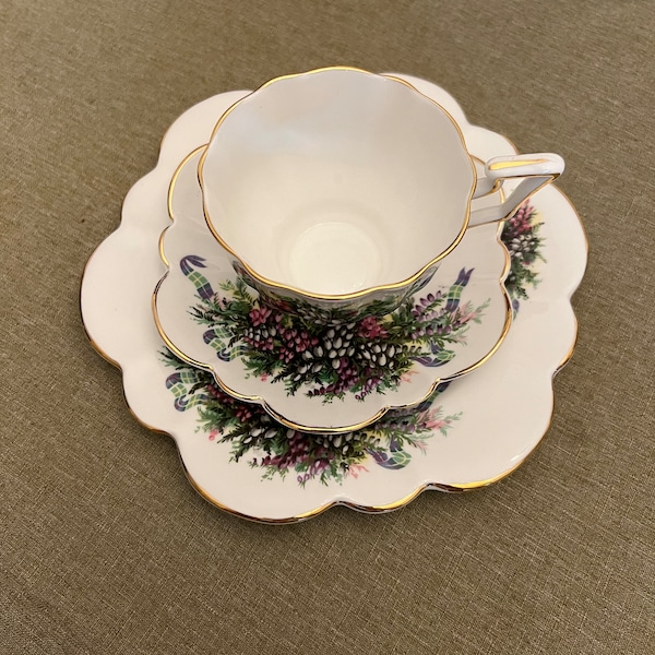 Salisbury Fine Bone China trio, teacup, saucer & plate, vintage, Wisteria