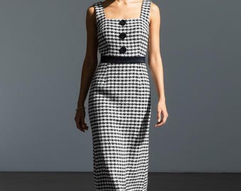 Vintage Classy Houndstooth Black and White Midi Dress - Etsy Vintage Classy Houndstooth Black and White Midi Dress - Etsy