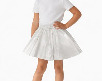 Falda blanca brillante con cintura elástica para niñas de 4 a 10 años / Falda infantil brillante estilo tul para fiestas / Falda para ocasiones especiales