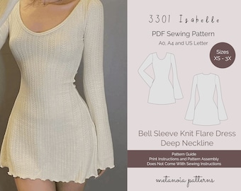 3301 Isabelle, Knit Dress, Bell Sleeve, 2 PDF Patterns, Digital Sewing Pattern, Easy Sewing Pattern, Sewing PDF Pattern, Sizes XS - 3X