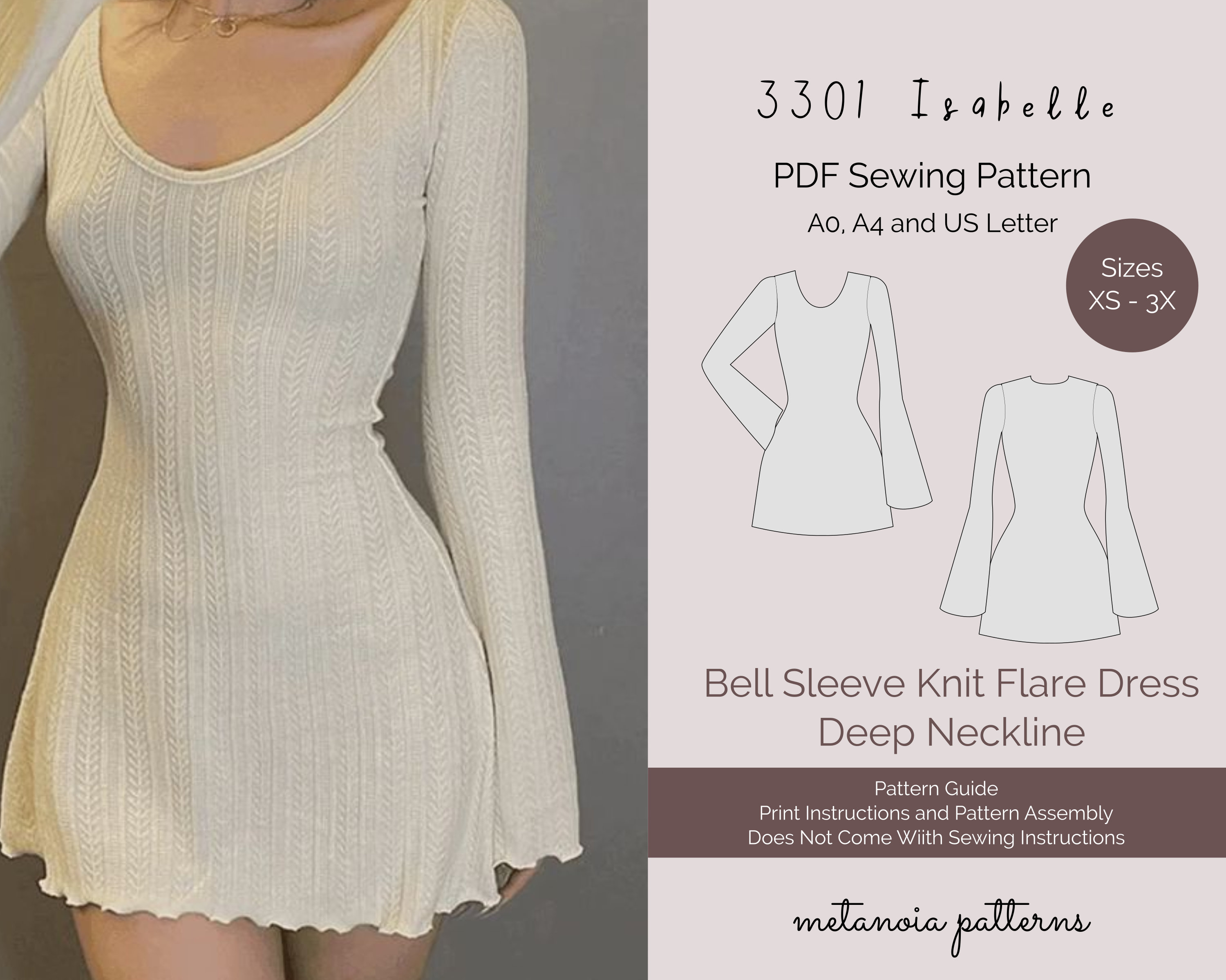 Knitted Bell Sleeve Dress Pattern - Etsy