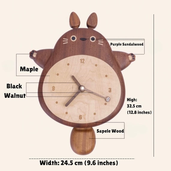 美品　スタジオジブリ　トトロの木製壁掛け時計 トトロの木製壁掛け時計：ジブリ風子供部屋インテリア - Etsy 日本
