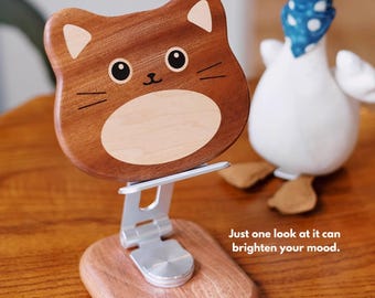 Kitten Wooden Phone & Tablet Stand: Cat Lover Gift