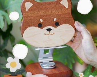 Shiba Inu Wooden iPad Stand: Adjustable Tablet Holder for Kids