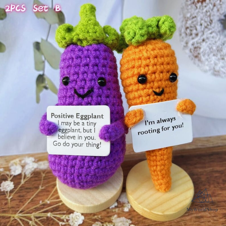 Emotional Support Pickle With Bow Tie - Handmade Crochet Potato Doll With Encouragement Card - View #3