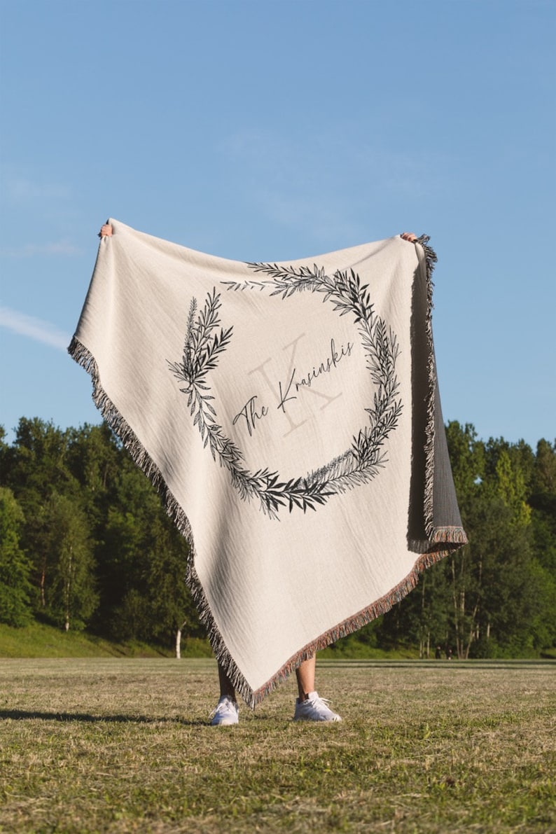 Custom Woven Tapestry Blanket Family Name With Initial Personalized