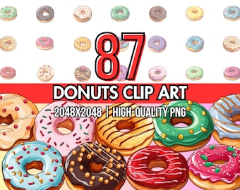 87 Donuts Clip Art: Colorful Donut Clipart Images | Sprinkle, Chocolate, Glazed Doughnut PNG | Cartoon Art Donuts W/ Transparent Background