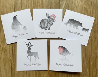 Pack of 5 white Animal Christmas cards