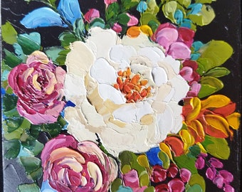 „Impasto“-Gemälde, 100 % handgemaltes Öl auf Leinwandkarton, 15 x 15 cm oder 6 x 6 Zoll. Blumenkunst wilde natürliche Blumen