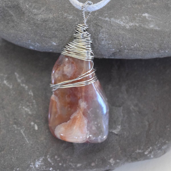 Agate chip necklace on grey cord