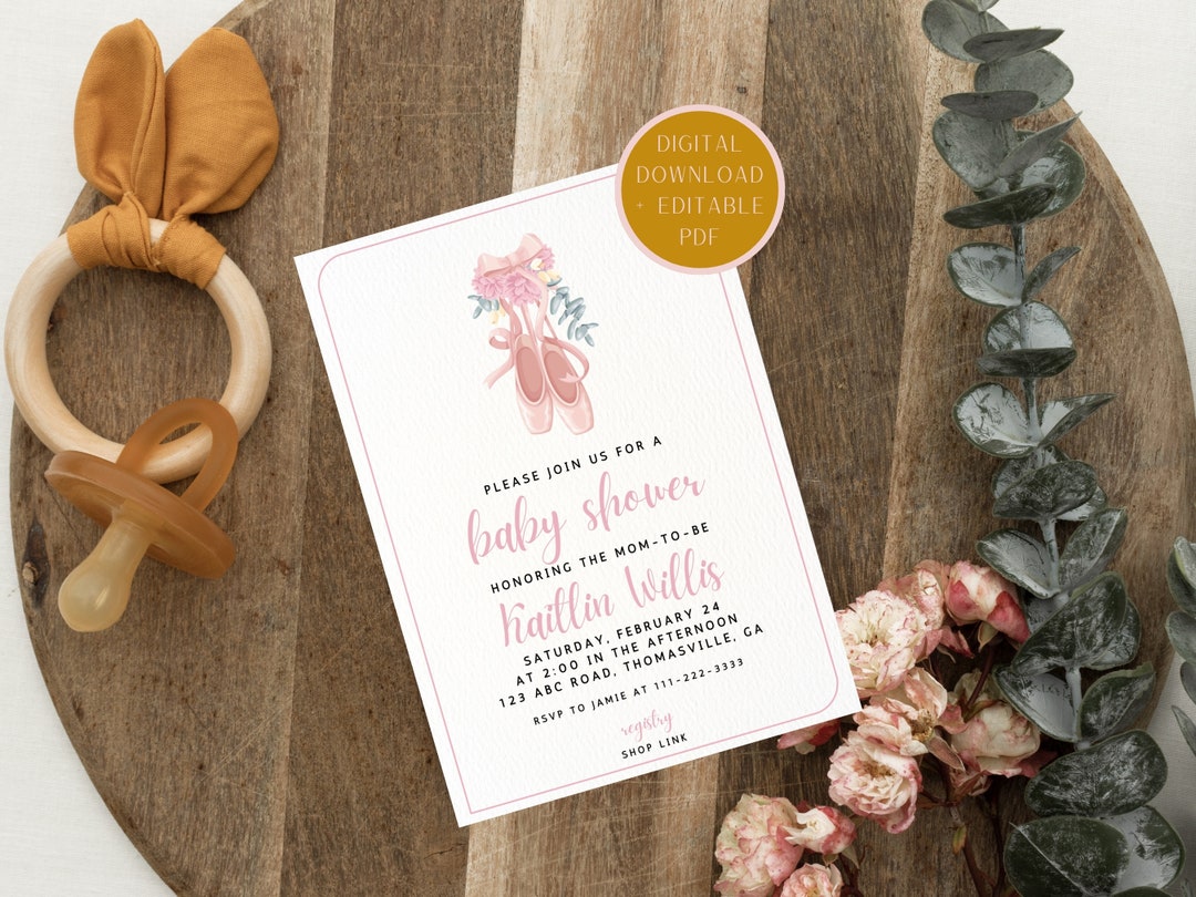 Ballerina Baby Shower Invitation, Digital and Editable Download