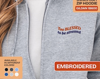 Blessed Embroidery Zip Hoodie