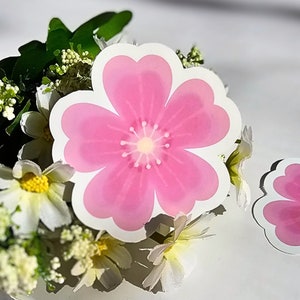 Autocollant floral en vinyle fleur Sakura | Découpe | Brillant imperméable, mignon pour ordinateur portable iPad Bullet Journal téléphone bouteille d'eau