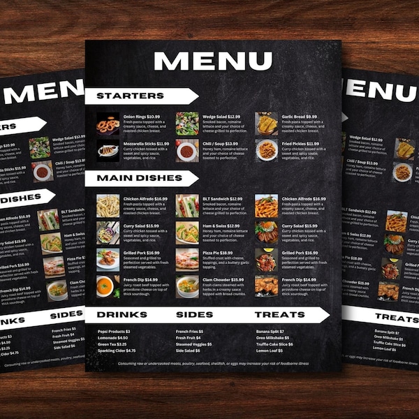 Trendy Modern Restaurant Menu Template | 8.5x11" Menu Template for Canva | Customizable Restaurant Cafe Menu With Photos | Canva Menu Design